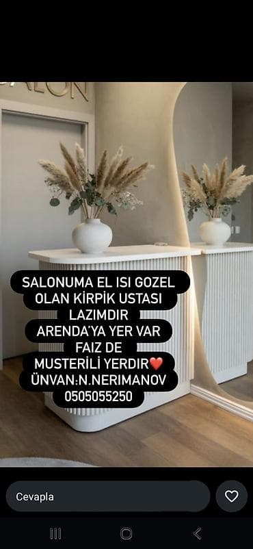 lazer ustası: Kiprik ustası tələb olunur, Faiz — 1