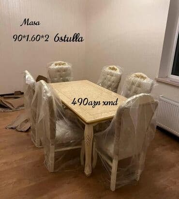 stol stul ucuz qiymete: Qonaq otağı üçün, Yeni, Dördbucaq masa, 6 stul — 2
