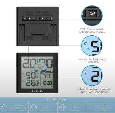 toz boya: Termo-hiqrometr. Model: BALDR BO 30STH-V2 Saatı, zəng, təqvim və — 3