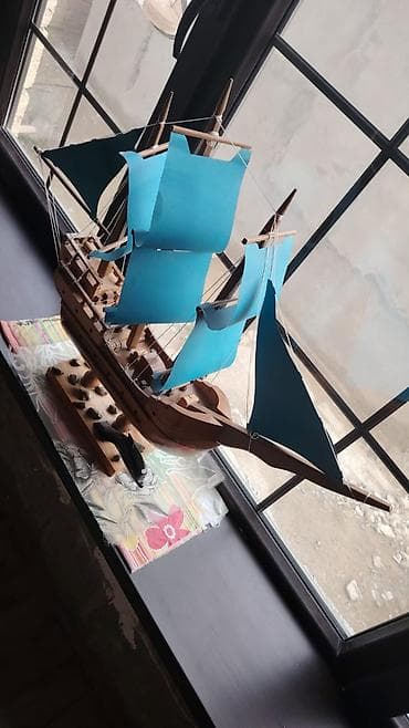 Musiqi alətləri: Taxta yelkənli gəmi maketi - Material: tam ağac konstruksiya, əl işi — 3