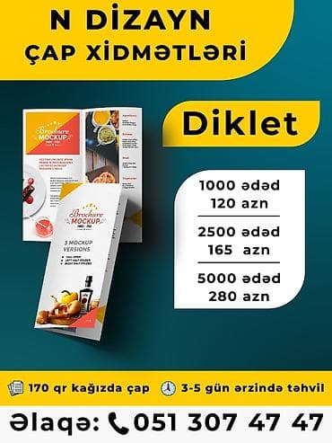 N Dizayn – Çap Xidmətləri - Diklet (170 qr kağızda çap) • 1000 ədəd lalafo.az -da N Dizayn – Çap Xidmətləri - Diklet (170 qr kağızda çap) • 1000 ədəd