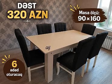 oturaca: Yemək otağı dəsti - Dəst: Masa + 6 ədəd oturacaq - Masa ölçüsü — 2