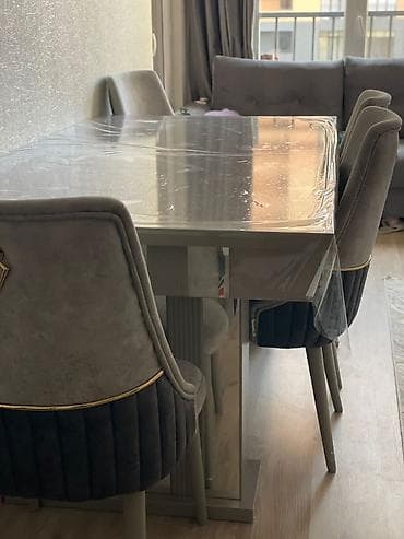 lalafo masa: Qonaq otağı üçün, İşlənmiş, Kvadrat masa, 6 stul — 1