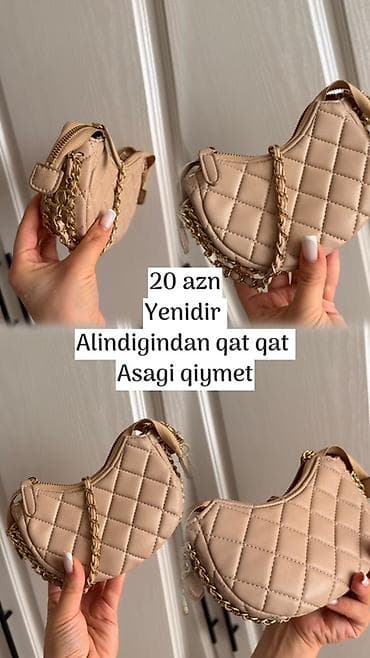 Məhsul: Qadın çanta - Rəng: bej - Dizayn: kvadrat tikişli