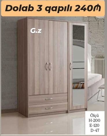 Açılan, 3 qapılı Düz dolab, Qarderob, paltar dolabı