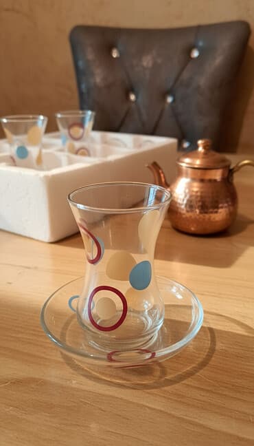 mini makyaj seti: Çay dəsti, rəng - Sarı, Şüşə, 6 nəfərlik, Türkiyə — 1