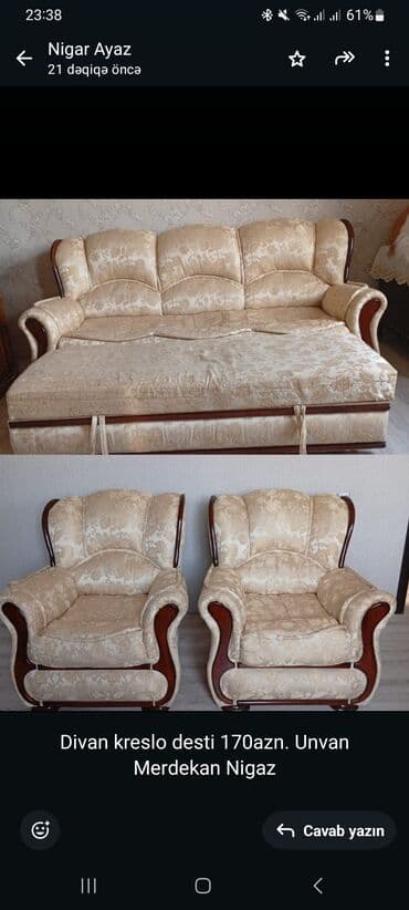 divan dəsdi: Di̇van-kravat, 2 kreslo, Bazalı, Açılan — 1