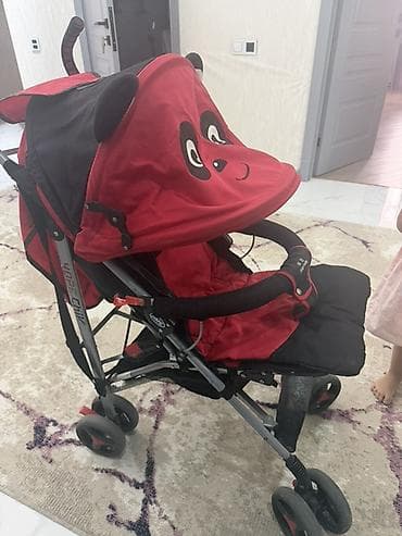 graco коляска: Uşaq arabası – qırmızı-qara rəngdə, şən heyvan üzü dizaynlı günlüyü — 1
