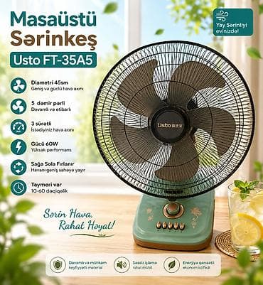 Masaüstü Sərinkeş "Usto FT-35A5" 50sm 3 Sürətli 5 Pərli 60W . ❄️