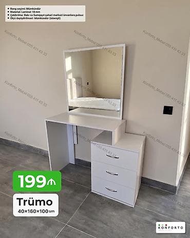 guzgu aləmi: Trümo – 40×160×100 sm Ağ rəngdə, müasir dizaynlı trümo: - Geniş — 1