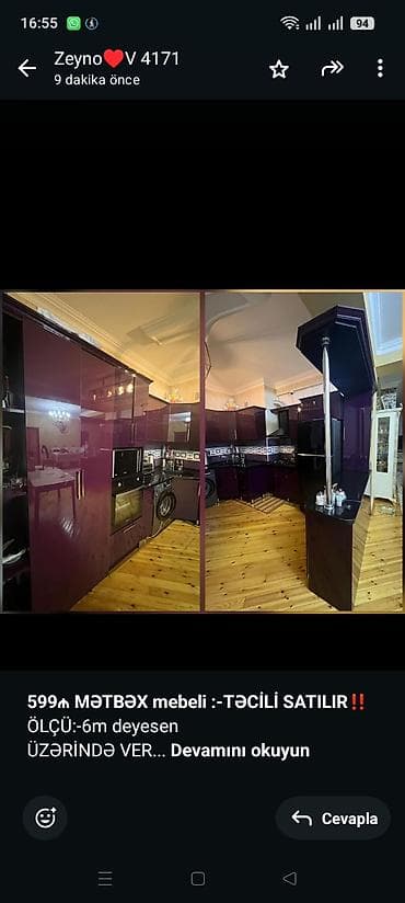 sunu mermer: *599₼ MƏTBƏX mebeli :-TƏCİLİ SATILIR*‼️ ÖLÇÜ:-6m deyesen ÜZƏRİNDƏ — 1