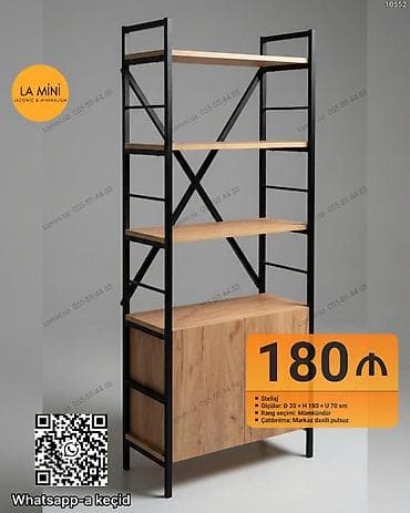 step deke: Sənaye üslubunda açıq stellaj - Material: qara metal karkas + taxta — 1