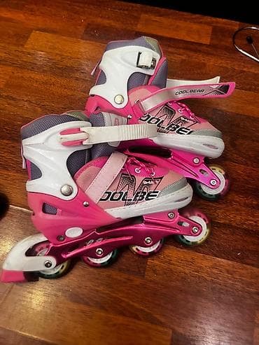 usaqlar ucun rolikler: Uşaq üçün tənzimlənən inlayn konki – COOLBEAR brendi, çəhrayı/rəngli — 1