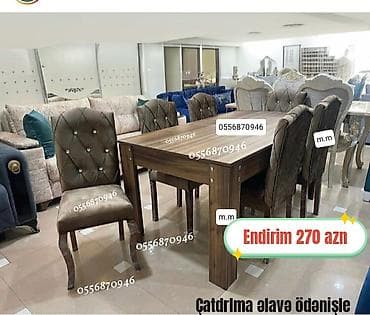Qonaq otağı üçün, Yeni, Açılmayan, Dördbucaq masa, 6 stul