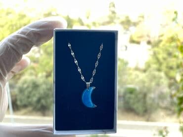 Saç aksesuarları: Göy rəngli aypara asqılı zəncir Aypara formalı epoksi boyunbağı Zərif — 4