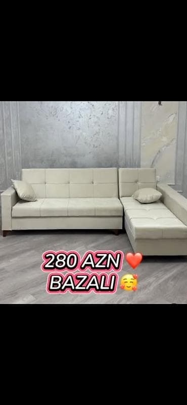 Bazalı künc divan - Rəng: krem/bej - Dizayn: L-şəkilli künc divan
