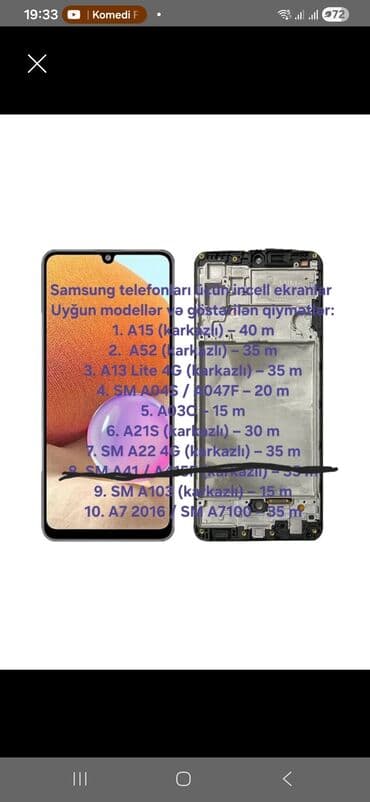 Samsung telefonları üçün incell ekranlar (karkazlı/karkazsız modellər lalafo.az -da Samsung telefonları üçün incell ekranlar (karkazlı/karkazsız modellər