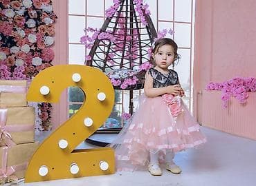 Donlar: 2-4 yas Uşaq ziyafət/libas paltarı - Rəng: pudra çəhrayı (ətək — 5