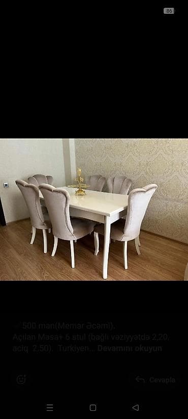 kunc kuxna mebelleri: ✔️500 man(Memar Əcəmi). Açılan Masa+ 6 stul (bağlı vəziyyətdə 2,20 — 1