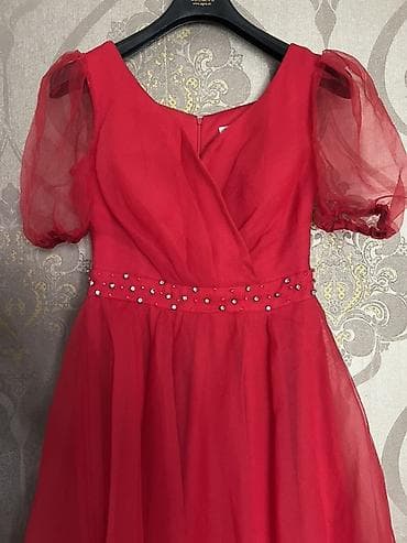 mini donlar: Qırmızı şifon don - Model: qısa/midi uzunluqda, A-kesim ətəkli - — 3