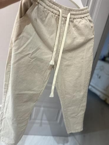Şalvarlar: Bej rəngli rahat şalvar (unisex stil) - Model: İpi ilə tənzimlənən — 4