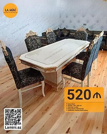 Mətbəx üçün, Açılmayan, Dördbucaq masa, 6 stul — 1