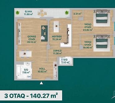 cinarlı park: Məmmədli, 3 otaqlı, Yeni tikili, m. Koroğlu, 140 kv. m — 10