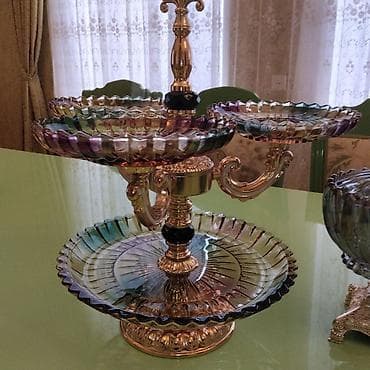 meyve qabı: Şüşə və metal paylama/meyvə qabı – 3 mərtəbəli - Zərif, çoxrəngli — 1
