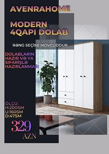 taxta dolab: Yeni, 3 qapılı, Siyirməli, Ağ, Digər material, Açılan, Düz dolab — 3
