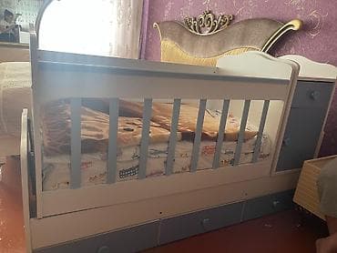 детские кроватки в баку satisi: Uşaq beşiyi – çoxfunksiyalı model - Rəng: ağ və açıq boz/çəhrayı-boz — 1