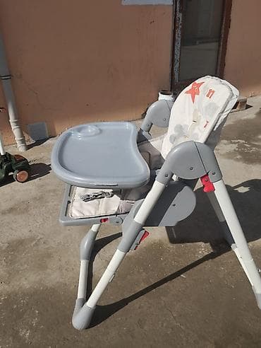 Oyuncaqlar: Uşaq yemək stulu – treyli, tənzimlənən və təhlükəsiz - Rəng: boz-ağ - — 6