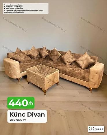 Künc divan – 280×200 sm • Mexanizm: açılan, bazalı (yataq — 1