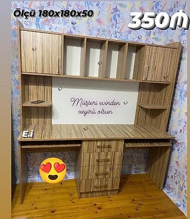 pol taxtasl: Yazı masası və üst dolab bloku - Ölçü: 180 x 180 x 50 sm (şəkildə — 1