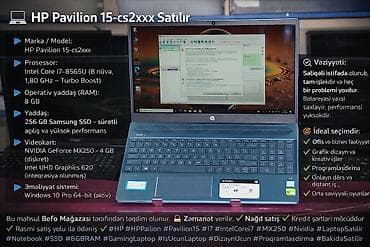İşlənmiş HP Pavilion, 15.6 ", Intel Core i7, 256 GB, Ünvandan götürmə, Ödənişli çatdırılma, Rayonlara çatdırılma