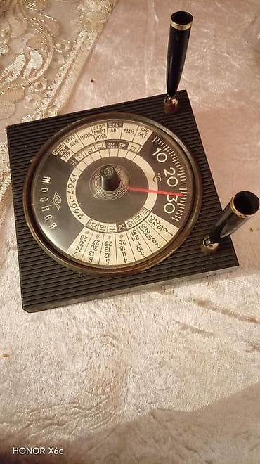 isti: Sovet dövrünə aid masaüstü termometr-kalendr “Moskva” (МЗИ, MOCKBA) — 2