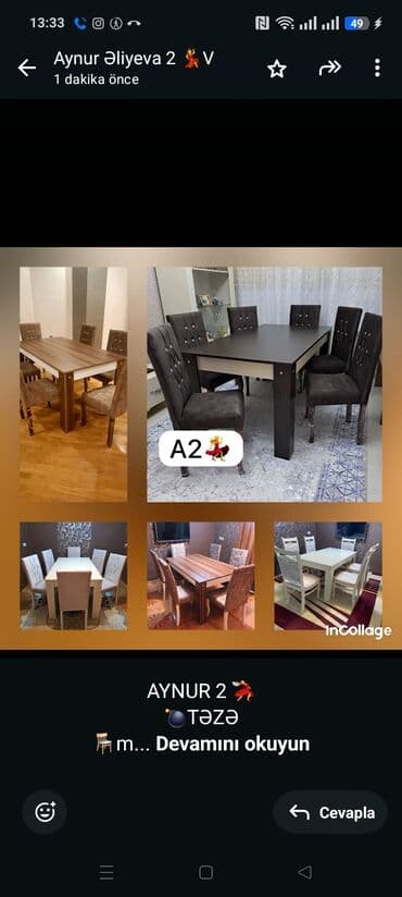 AYNUR 2 💃 💣TƏZƏ 🪑masa dəsti satılır 💶Qiymət 270 azn 🚗Əlavə pdrnişlə