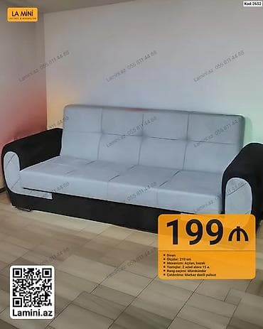 Məhsul: Divan - Ölçü: 210 sm - Mexanizm: Açılan, bazalı - Yastıqlar