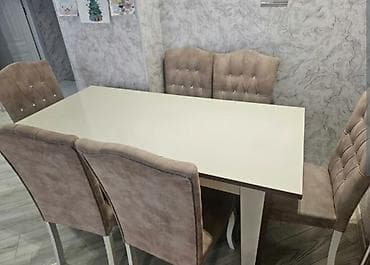 stol ustul: Qonaq otağı üçün, İşlənmiş, Kvadrat masa, 6 stul — 1