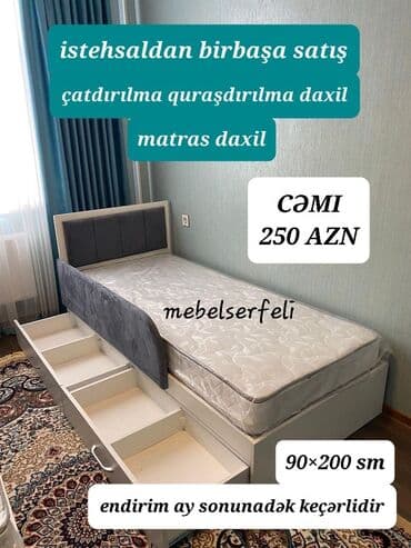 dəmir carpayı: Yeni, Təknəfərlik çarpayı, Matras ilə, Siyirməli, Türkiyə — 1