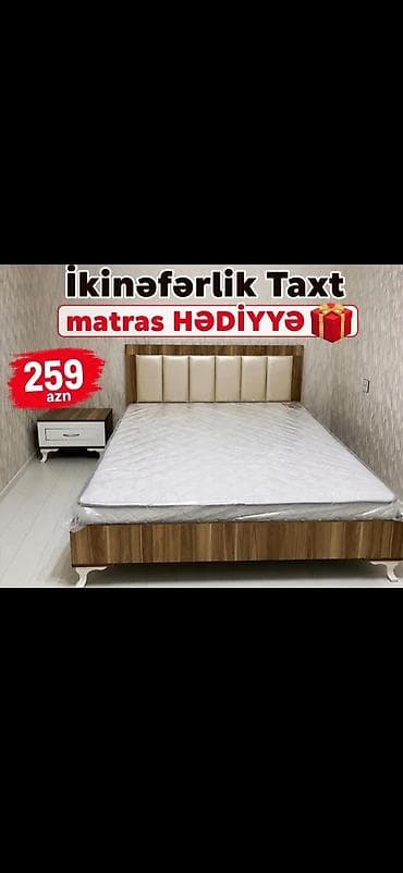 İkinəfərlik taxt – modern dizaynlı, başlığı yumşaq dəri/eko-dəri