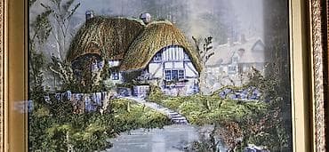 ideal luna: Rəsm tablo – “Kənd mənzərəsi”, çərçivəli - Süjet: Saz damlı, yarı — 2