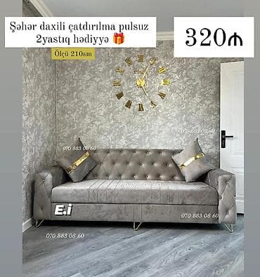 Mebel: Divan - Ölçü: 210 sm - Dizayn: Klassik kapitone arxa hissə və — 1