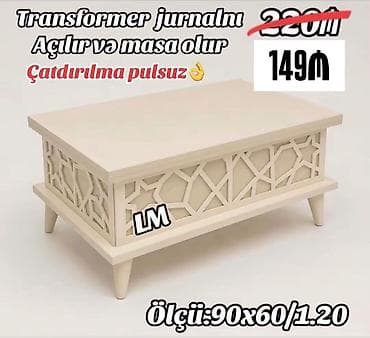 ustolar: Transformer jurnalı – açılıb masa olur. - Ölçü: 90×60/1.20 - Rəng — 1