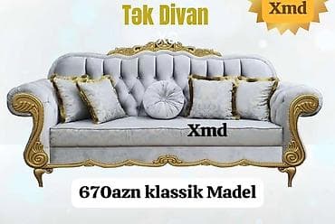 klasik divan: Tək divan – klassik model - Zərif klassik dizayn, qızılı oyma dekorlu — 1