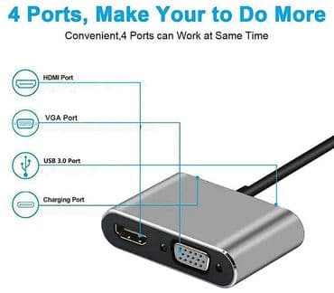 macbook adapter: USB C Hub 4 in 1 Type C 3.0 Adapter to 4K HDMI HDTV VGA USB 3.0 PD — 5