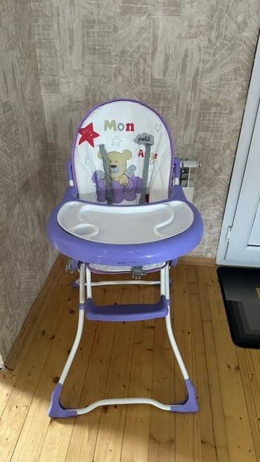 Uşaq üçün yemək stulu - Rəng: bənövşəyi-ağ - Yumşaq oturacaq və bel