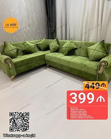 Künc divan, Açılan, Bazalı, Vеlur parça, Şəhərdaxili pulsuz çatdırılma