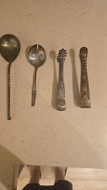 Retro metal çay qaşıqları və dekorativ aksesuar dəsti - 4 ədəd metal