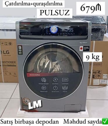 Paltaryuyan maşın 9 kq, Yeni, Avtomat, Qurutma var, Kredit yoxdur, Pulsuz çatdırılma