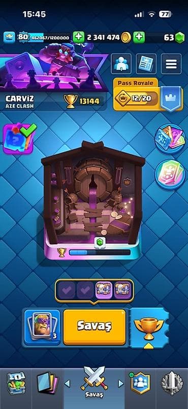Потолок: Clash Royale hesabı – Carviz - Kral səviyyəsi: 80 - Kupa: 13 144 — 2
